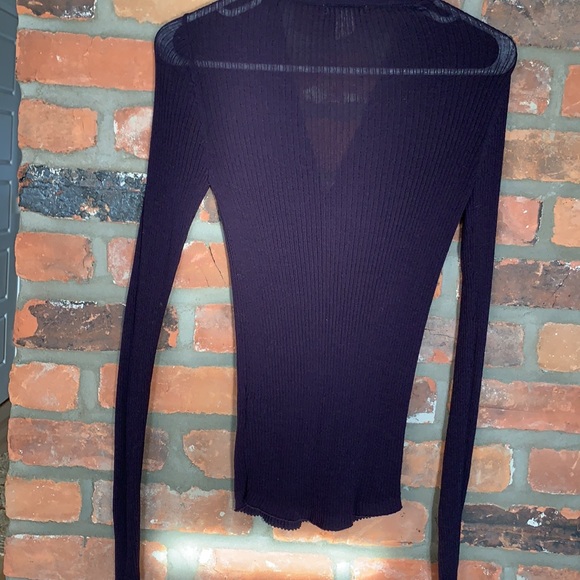 Dark blue ribbed shirt top with buttons - Picture 5 of 5